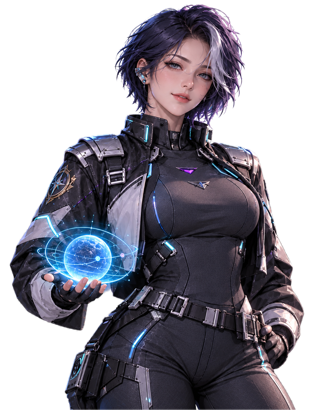 Commander Vega holding a glowing orbital globe